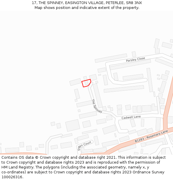 17, THE SPINNEY, EASINGTON VILLAGE, PETERLEE, SR8 3NX: Location map and indicative extent of plot