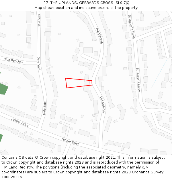 17, THE UPLANDS, GERRARDS CROSS, SL9 7JQ: Location map and indicative extent of plot