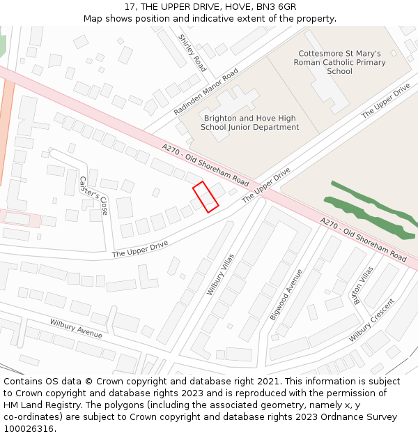 17, THE UPPER DRIVE, HOVE, BN3 6GR: Location map and indicative extent of plot