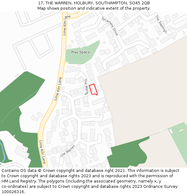 17, THE WARREN, HOLBURY, SOUTHAMPTON, SO45 2QB: Location map and indicative extent of plot