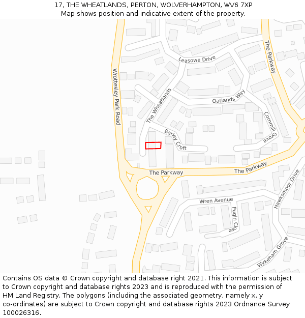 17, THE WHEATLANDS, PERTON, WOLVERHAMPTON, WV6 7XP: Location map and indicative extent of plot