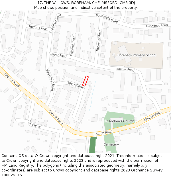 17, THE WILLOWS, BOREHAM, CHELMSFORD, CM3 3DJ: Location map and indicative extent of plot