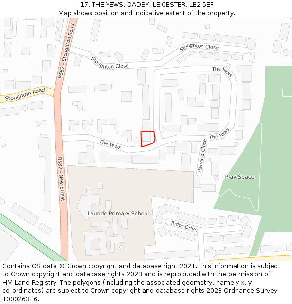 17, THE YEWS, OADBY, LEICESTER, LE2 5EF: Location map and indicative extent of plot