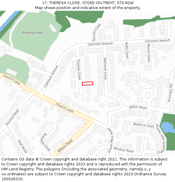 17, THERESA CLOSE, STOKE-ON-TRENT, ST4 8QW: Location map and indicative extent of plot