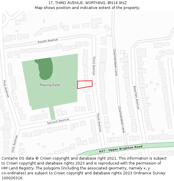 17, THIRD AVENUE, WORTHING, BN14 9NZ: Location map and indicative extent of plot