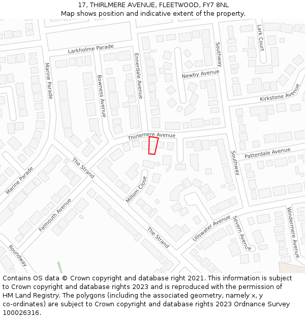17, THIRLMERE AVENUE, FLEETWOOD, FY7 8NL: Location map and indicative extent of plot