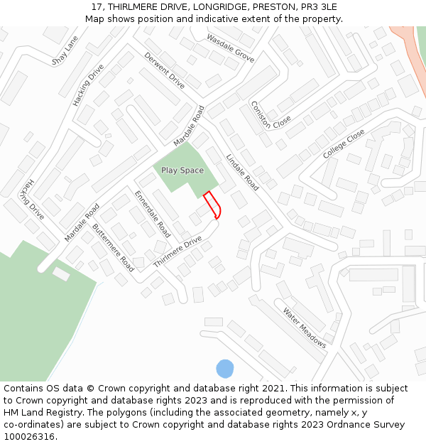 17, THIRLMERE DRIVE, LONGRIDGE, PRESTON, PR3 3LE: Location map and indicative extent of plot