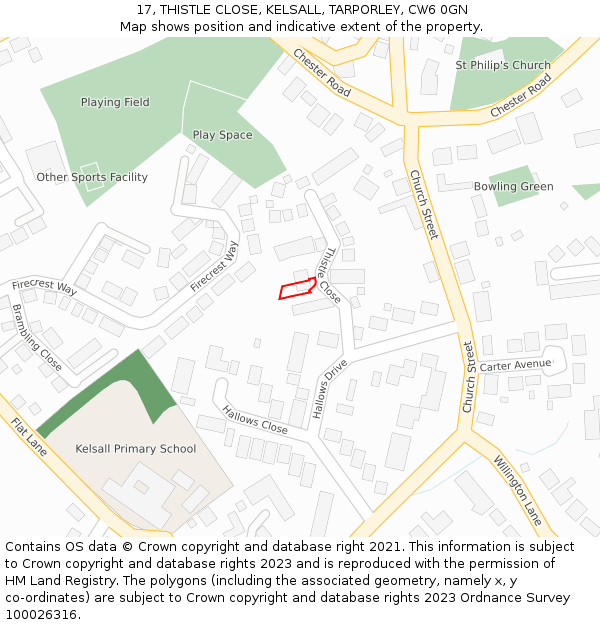 17, THISTLE CLOSE, KELSALL, TARPORLEY, CW6 0GN: Location map and indicative extent of plot