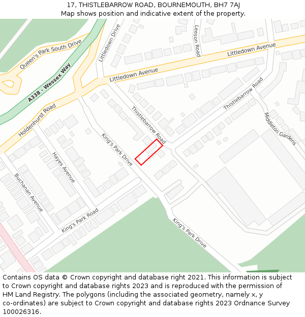 17, THISTLEBARROW ROAD, BOURNEMOUTH, BH7 7AJ: Location map and indicative extent of plot