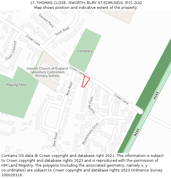 17, THOMAS CLOSE, IXWORTH, BURY ST EDMUNDS, IP31 2UQ: Location map and indicative extent of plot