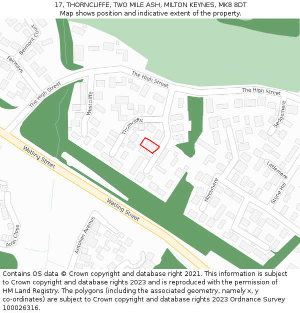 17, THORNCLIFFE, TWO MILE ASH, MILTON KEYNES, MK8 8DT: Location map and indicative extent of plot