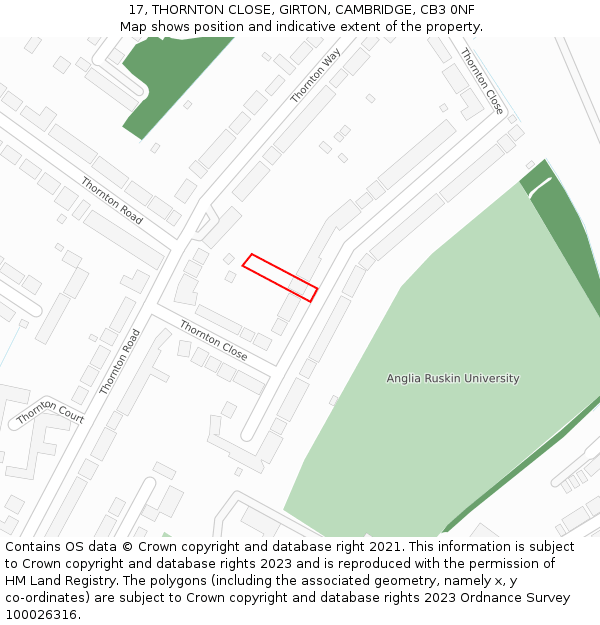 17, THORNTON CLOSE, GIRTON, CAMBRIDGE, CB3 0NF: Location map and indicative extent of plot