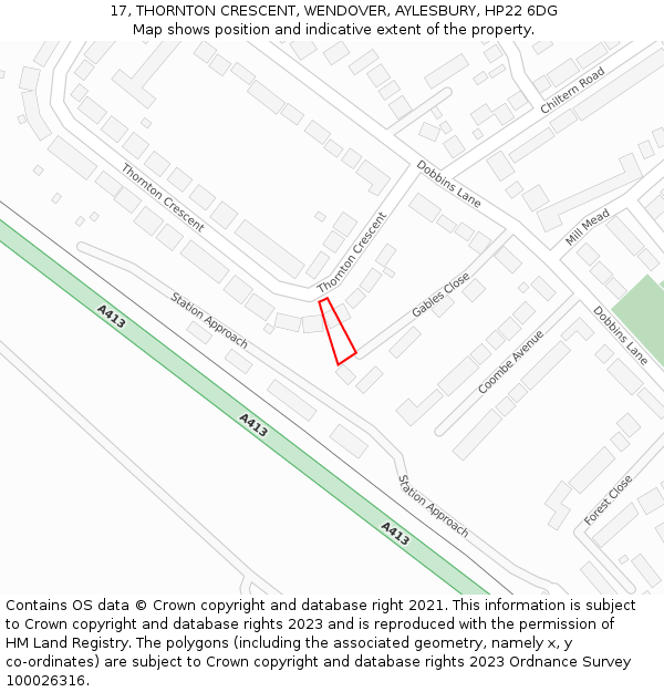 17, THORNTON CRESCENT, WENDOVER, AYLESBURY, HP22 6DG: Location map and indicative extent of plot