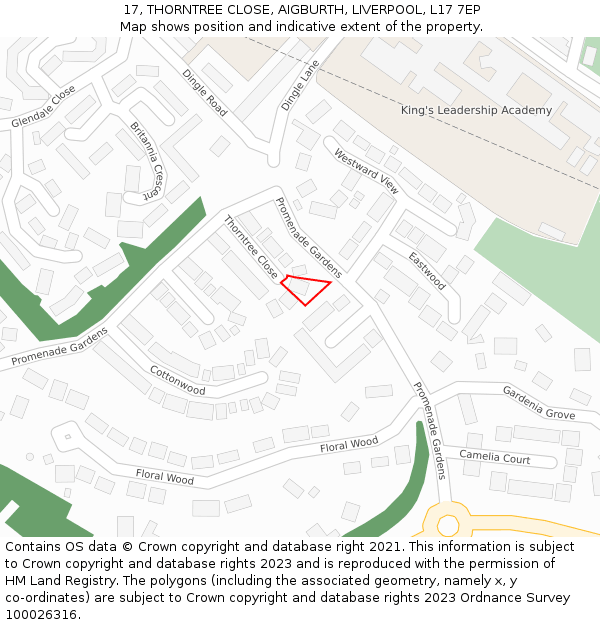 17, THORNTREE CLOSE, AIGBURTH, LIVERPOOL, L17 7EP: Location map and indicative extent of plot