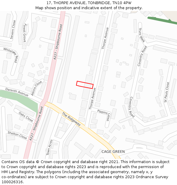 17, THORPE AVENUE, TONBRIDGE, TN10 4PW: Location map and indicative extent of plot