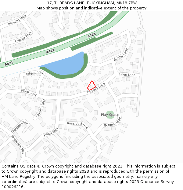 17, THREADS LANE, BUCKINGHAM, MK18 7RW: Location map and indicative extent of plot