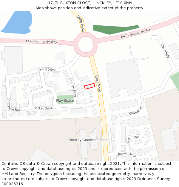 17, THRUXTON CLOSE, HINCKLEY, LE10 0NN: Location map and indicative extent of plot