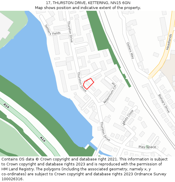 17, THURSTON DRIVE, KETTERING, NN15 6GN: Location map and indicative extent of plot