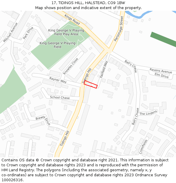 17, TIDINGS HILL, HALSTEAD, CO9 1BW: Location map and indicative extent of plot