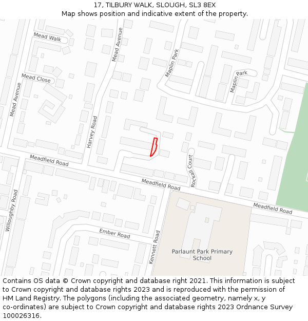 17, TILBURY WALK, SLOUGH, SL3 8EX: Location map and indicative extent of plot