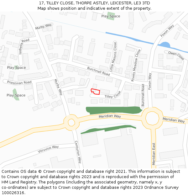 17, TILLEY CLOSE, THORPE ASTLEY, LEICESTER, LE3 3TD: Location map and indicative extent of plot