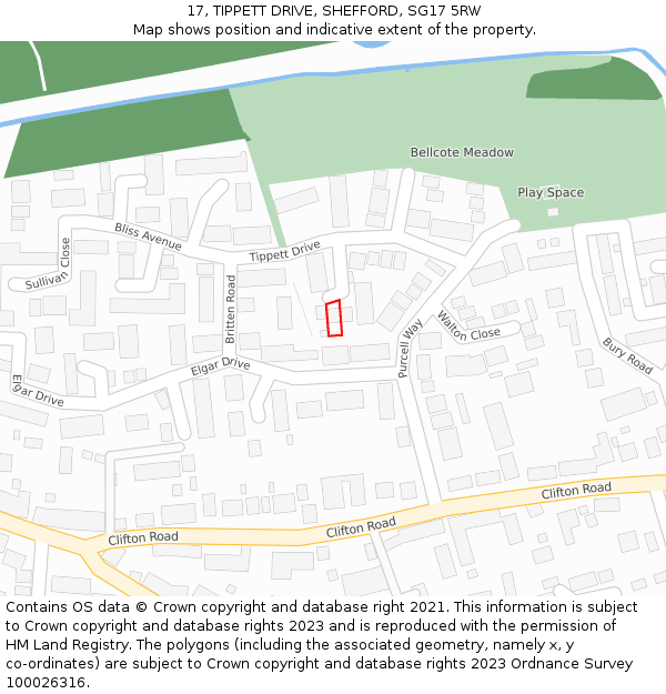 17, TIPPETT DRIVE, SHEFFORD, SG17 5RW: Location map and indicative extent of plot