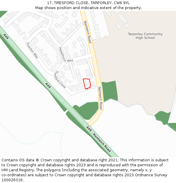 17, TIRESFORD CLOSE, TARPORLEY, CW6 9YL: Location map and indicative extent of plot