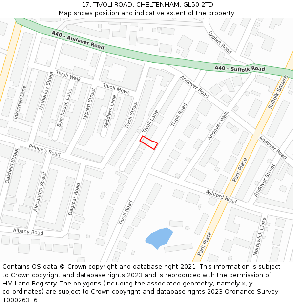 17, TIVOLI ROAD, CHELTENHAM, GL50 2TD: Location map and indicative extent of plot