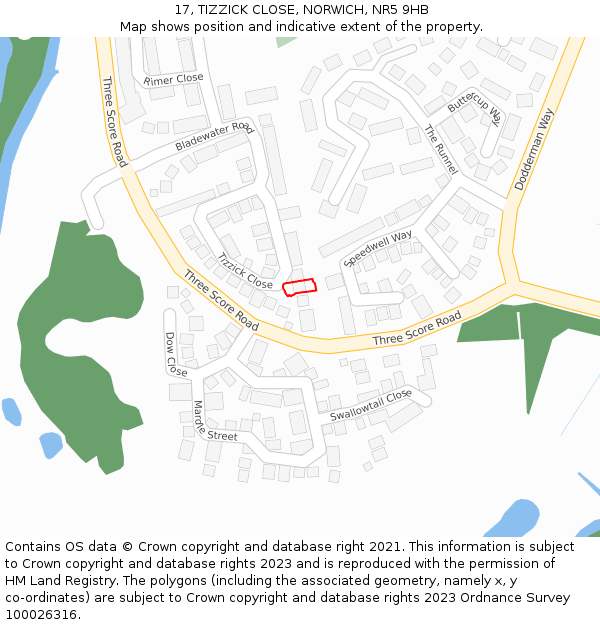 17, TIZZICK CLOSE, NORWICH, NR5 9HB: Location map and indicative extent of plot