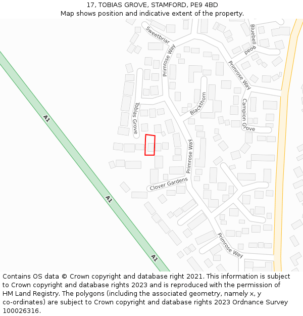 17, TOBIAS GROVE, STAMFORD, PE9 4BD: Location map and indicative extent of plot