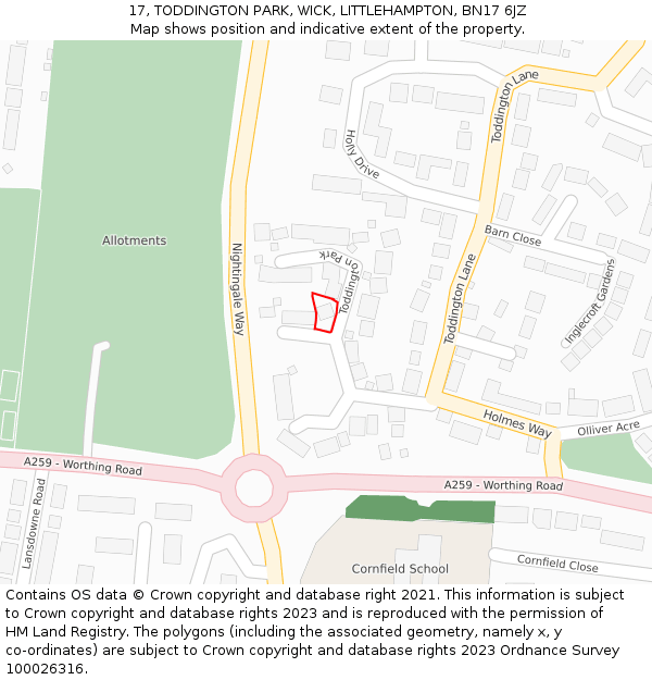 17, TODDINGTON PARK, WICK, LITTLEHAMPTON, BN17 6JZ: Location map and indicative extent of plot