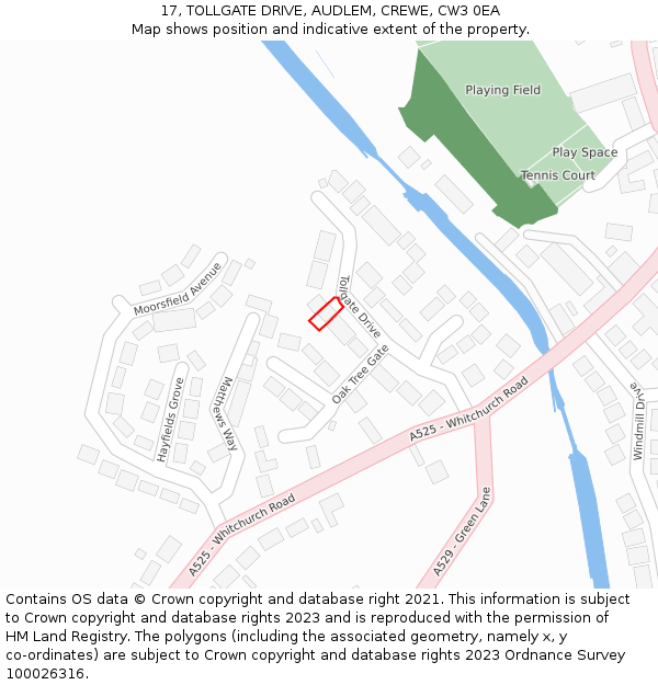 17, TOLLGATE DRIVE, AUDLEM, CREWE, CW3 0EA: Location map and indicative extent of plot