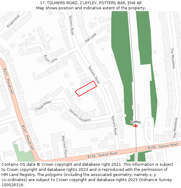 17, TOLMERS ROAD, CUFFLEY, POTTERS BAR, EN6 4JF: Location map and indicative extent of plot