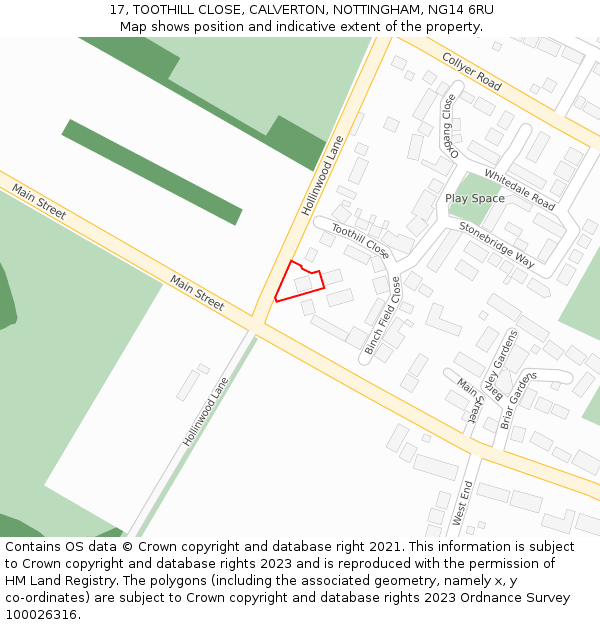 17, TOOTHILL CLOSE, CALVERTON, NOTTINGHAM, NG14 6RU: Location map and indicative extent of plot