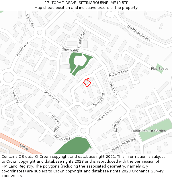 17, TOPAZ DRIVE, SITTINGBOURNE, ME10 5TP: Location map and indicative extent of plot