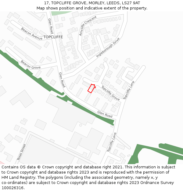 17, TOPCLIFFE GROVE, MORLEY, LEEDS, LS27 9AT: Location map and indicative extent of plot