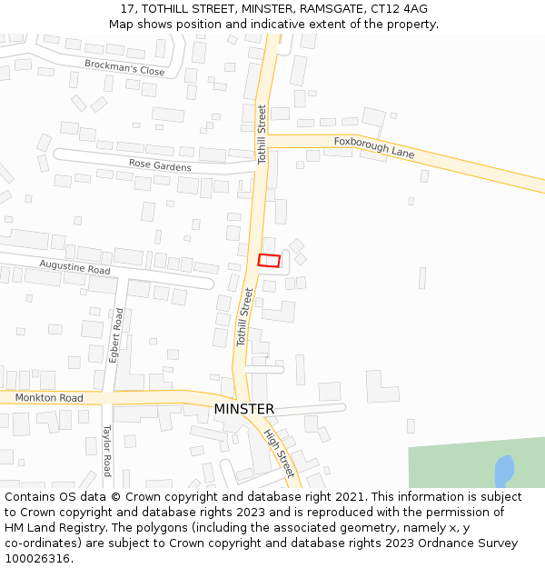 17, TOTHILL STREET, MINSTER, RAMSGATE, CT12 4AG: Location map and indicative extent of plot