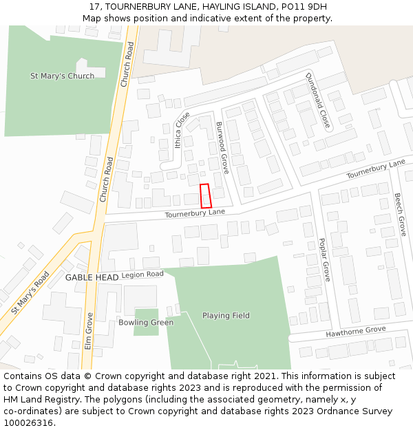 17, TOURNERBURY LANE, HAYLING ISLAND, PO11 9DH: Location map and indicative extent of plot