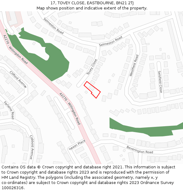 17, TOVEY CLOSE, EASTBOURNE, BN21 2TJ: Location map and indicative extent of plot