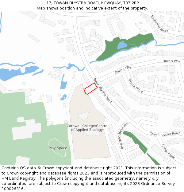 17, TOWAN BLYSTRA ROAD, NEWQUAY, TR7 2RP: Location map and indicative extent of plot