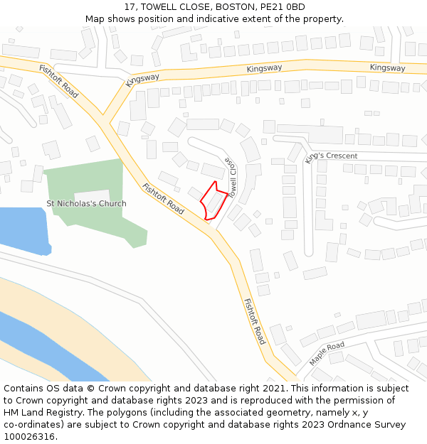 17, TOWELL CLOSE, BOSTON, PE21 0BD: Location map and indicative extent of plot