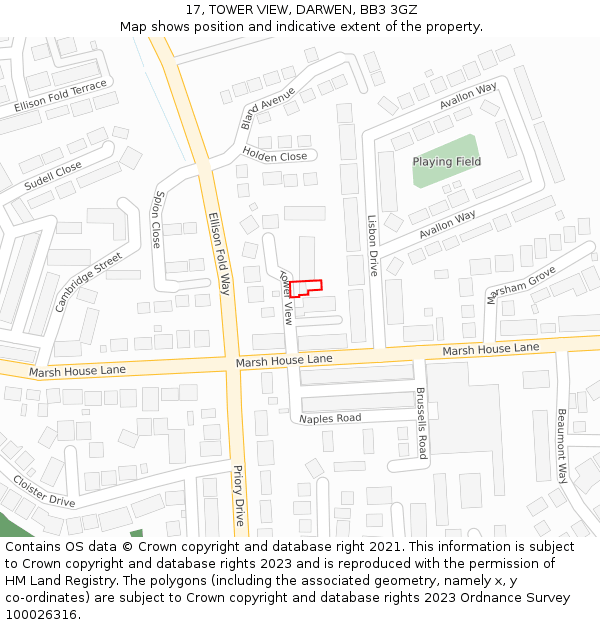 17, TOWER VIEW, DARWEN, BB3 3GZ: Location map and indicative extent of plot