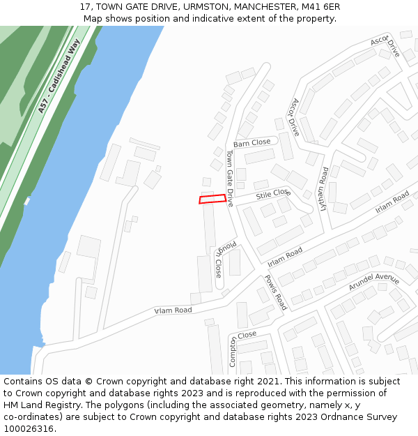 17, TOWN GATE DRIVE, URMSTON, MANCHESTER, M41 6ER: Location map and indicative extent of plot