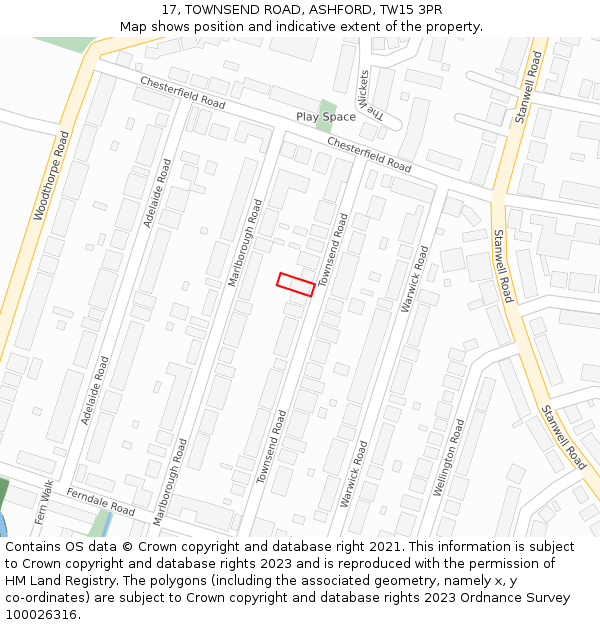 17, TOWNSEND ROAD, ASHFORD, TW15 3PR: Location map and indicative extent of plot