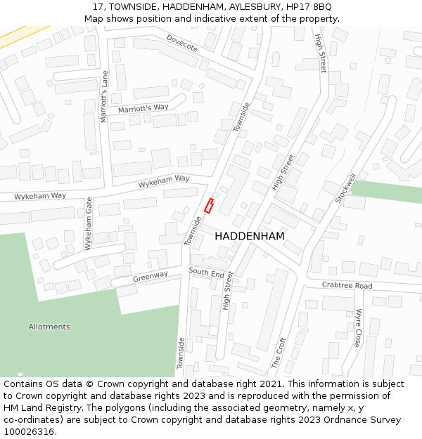 17, TOWNSIDE, HADDENHAM, AYLESBURY, HP17 8BQ: Location map and indicative extent of plot