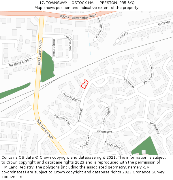17, TOWNSWAY, LOSTOCK HALL, PRESTON, PR5 5YQ: Location map and indicative extent of plot
