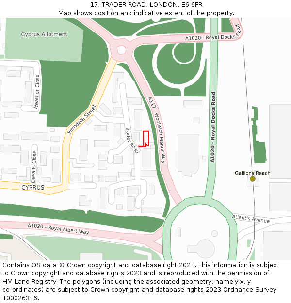 17, TRADER ROAD, LONDON, E6 6FR: Location map and indicative extent of plot
