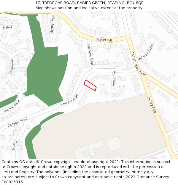 17, TREDEGAR ROAD, EMMER GREEN, READING, RG4 8QE: Location map and indicative extent of plot
