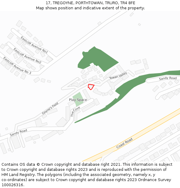 17, TREGOYNE, PORTHTOWAN, TRURO, TR4 8FE: Location map and indicative extent of plot
