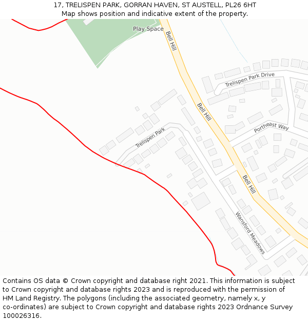 17, TRELISPEN PARK, GORRAN HAVEN, ST AUSTELL, PL26 6HT: Location map and indicative extent of plot
